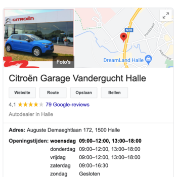 Google My Business voor Garage Vandergucht